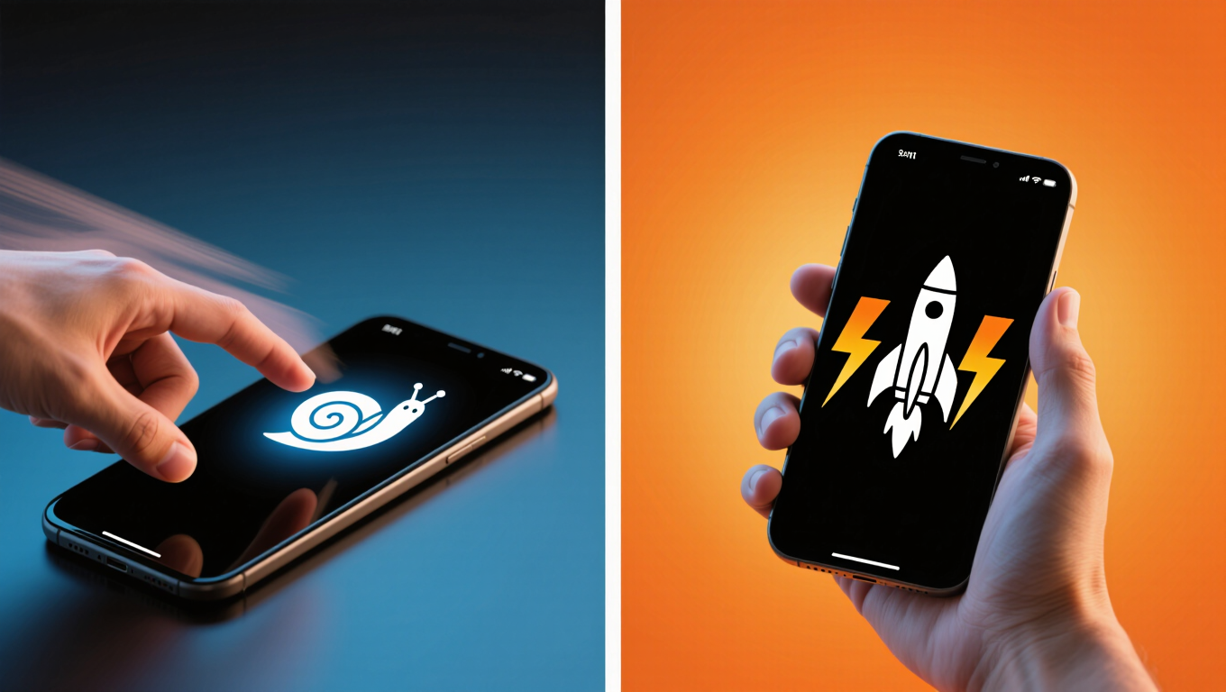 A comparison of a sluggish device versus a fast one after using tips to fix a slow phone.