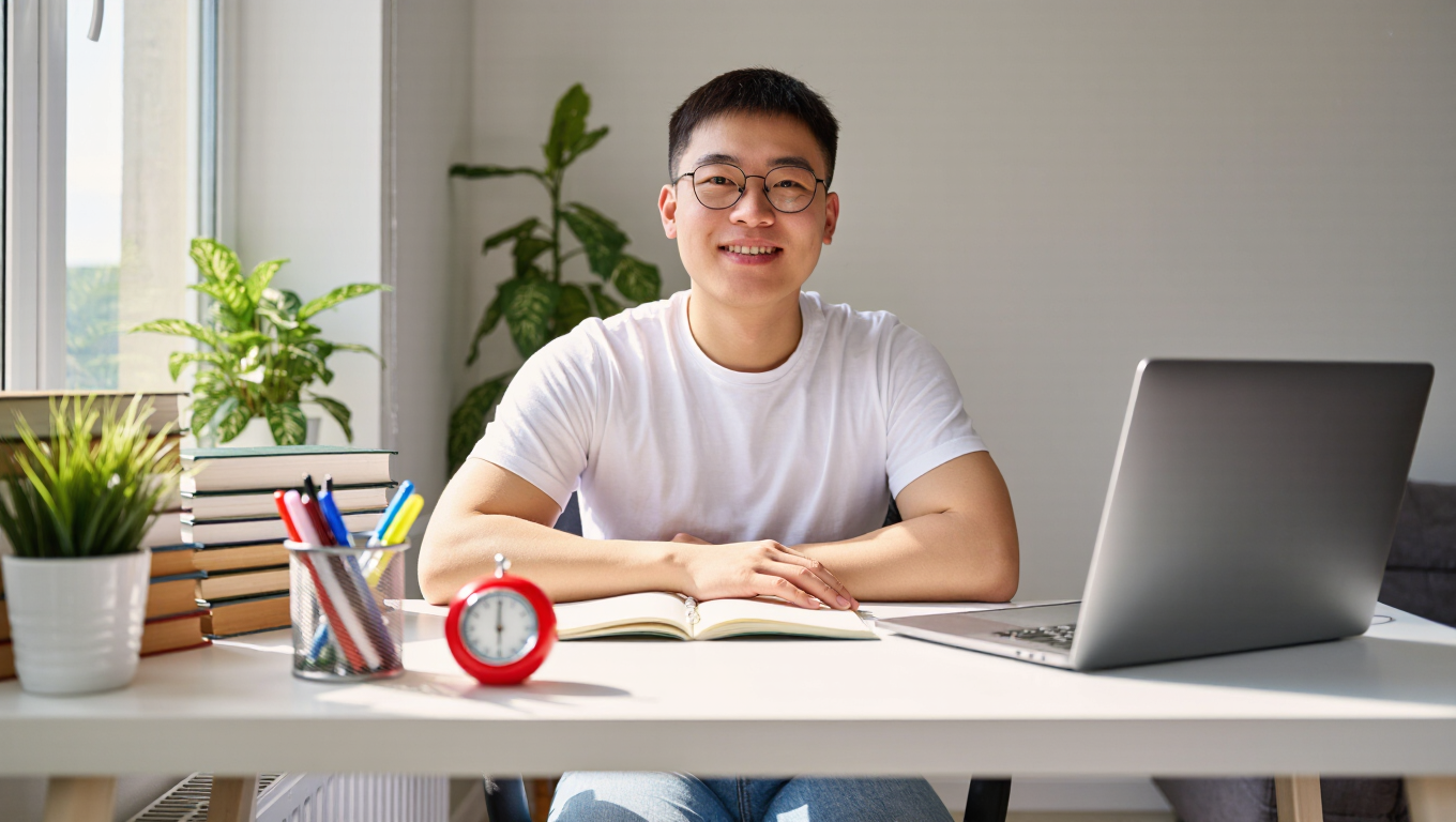 A student using the Pomodoro method to learn how to study smarter and improve grades.