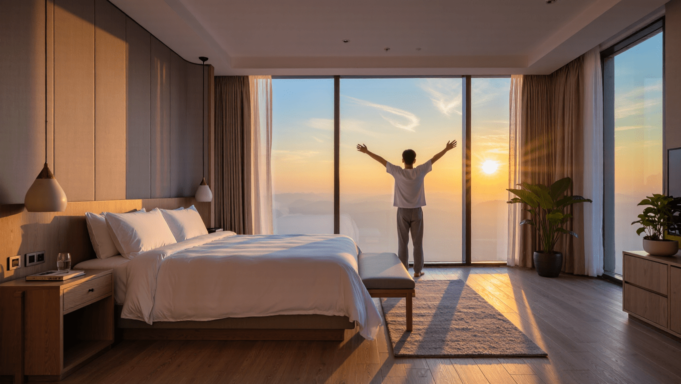 Waking up energized to start the perfect morning routine for a productive day.