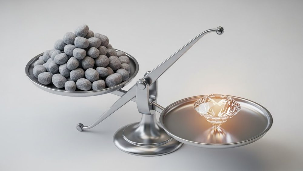 A visual representation of the 80/20 rule productivity principle showing value over quantity.