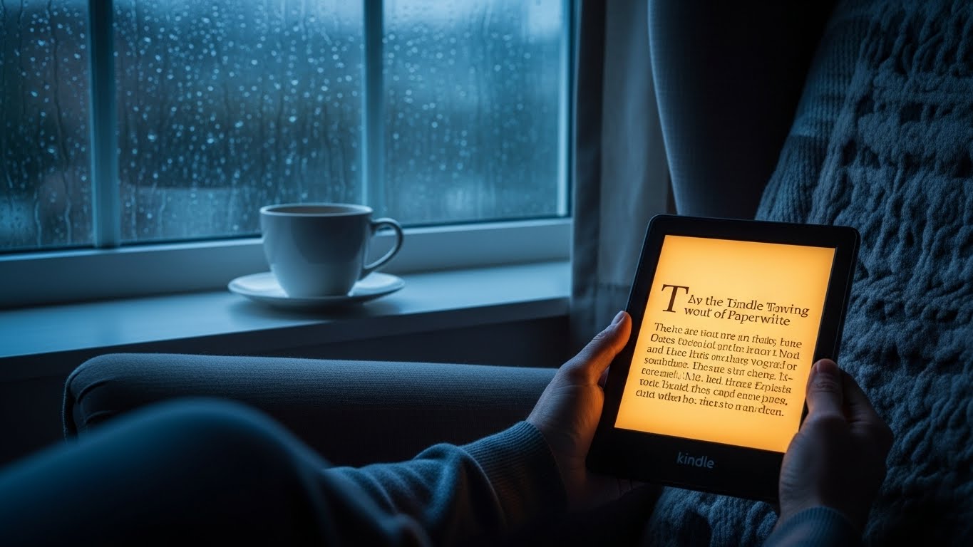 A cozy reading setup featuring the device analyzed in this Kindle Paperwhite review.