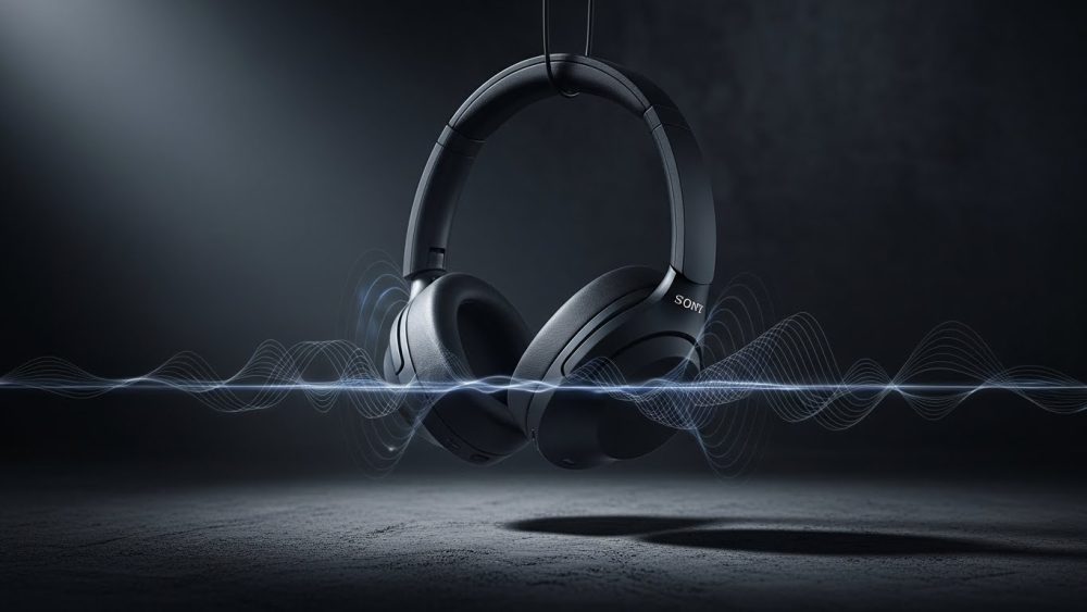 A cinematic shot of the headphones featured in this Sony WH-1000XM5 review.