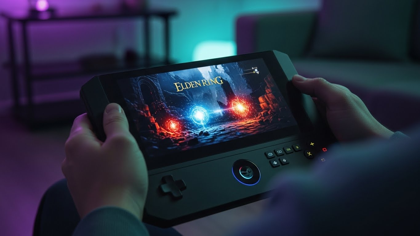 A gamer enjoying the vibrant display featured in this Steam Deck OLED review.