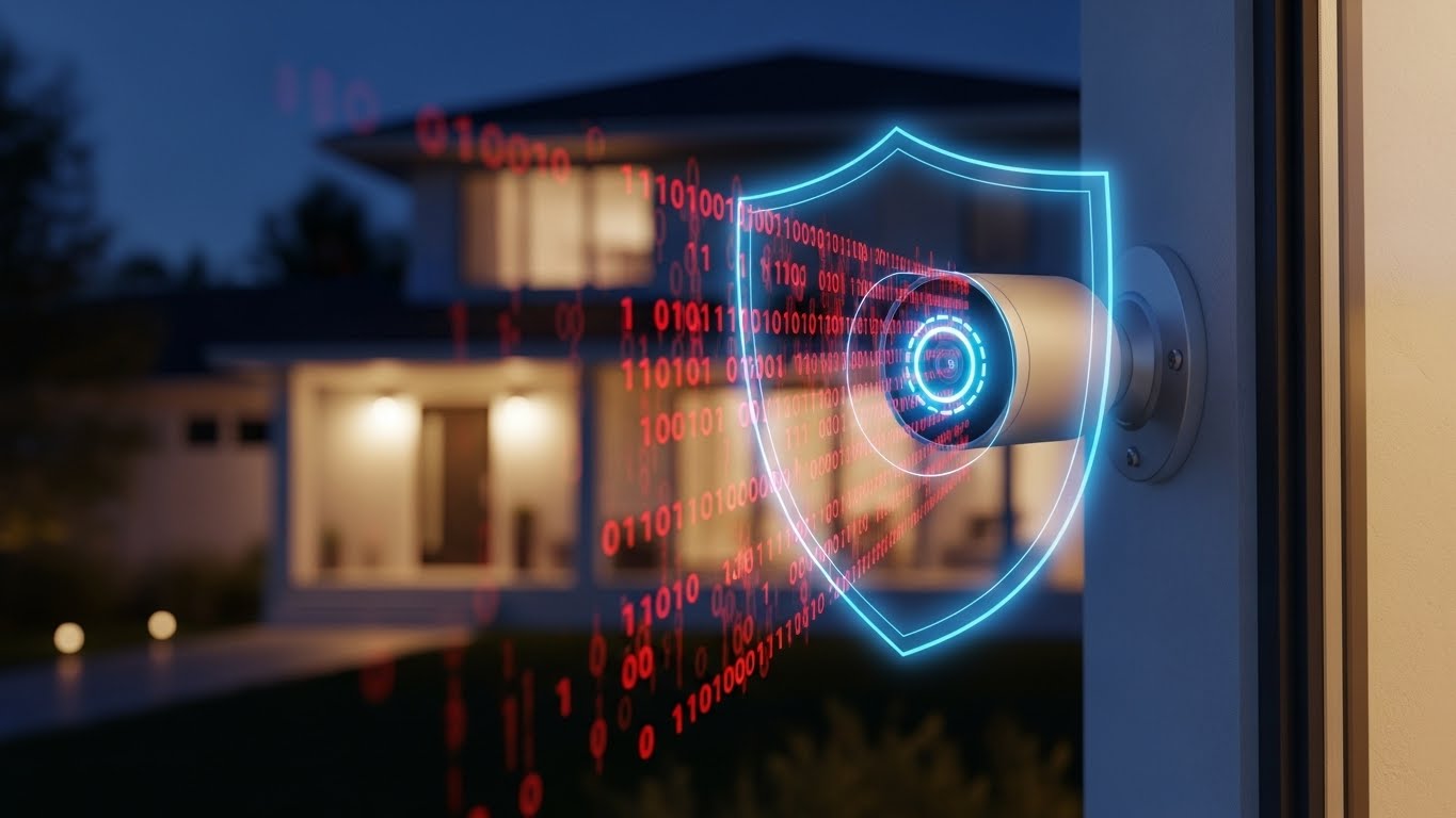 A secure smart home camera protected by digital encryption, answering the question are smart home cameras safe.