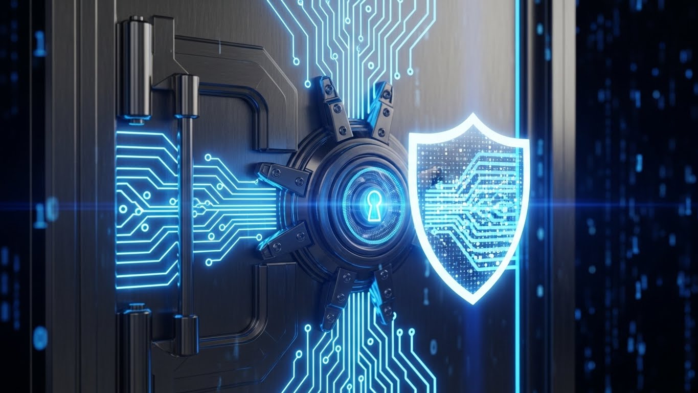 A digital vault illustration representing the security provided by following this password manager guide.