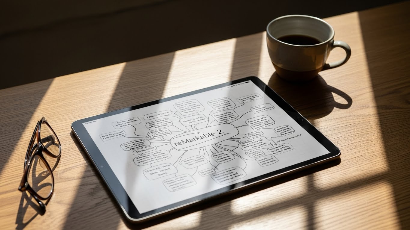 A productive workspace featuring the digital notebook analyzed in this reMarkable 2 review.